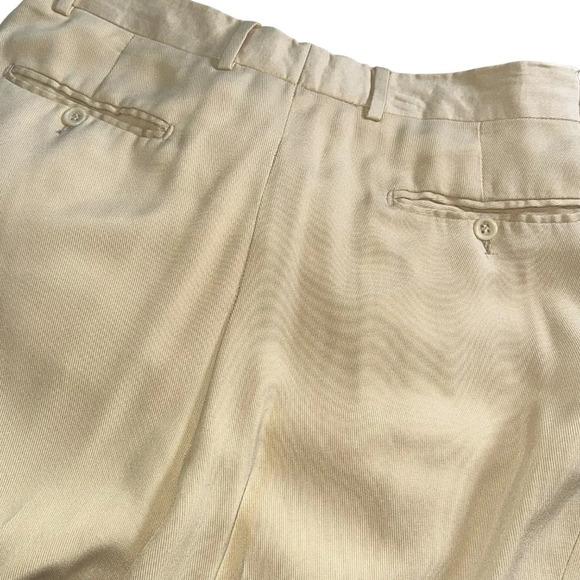 Bill Blass Sandwash Silk Pleat-Front Trousers 36 x 29 Butter Yellow 80s 90s Soft - Picture 6 of 8